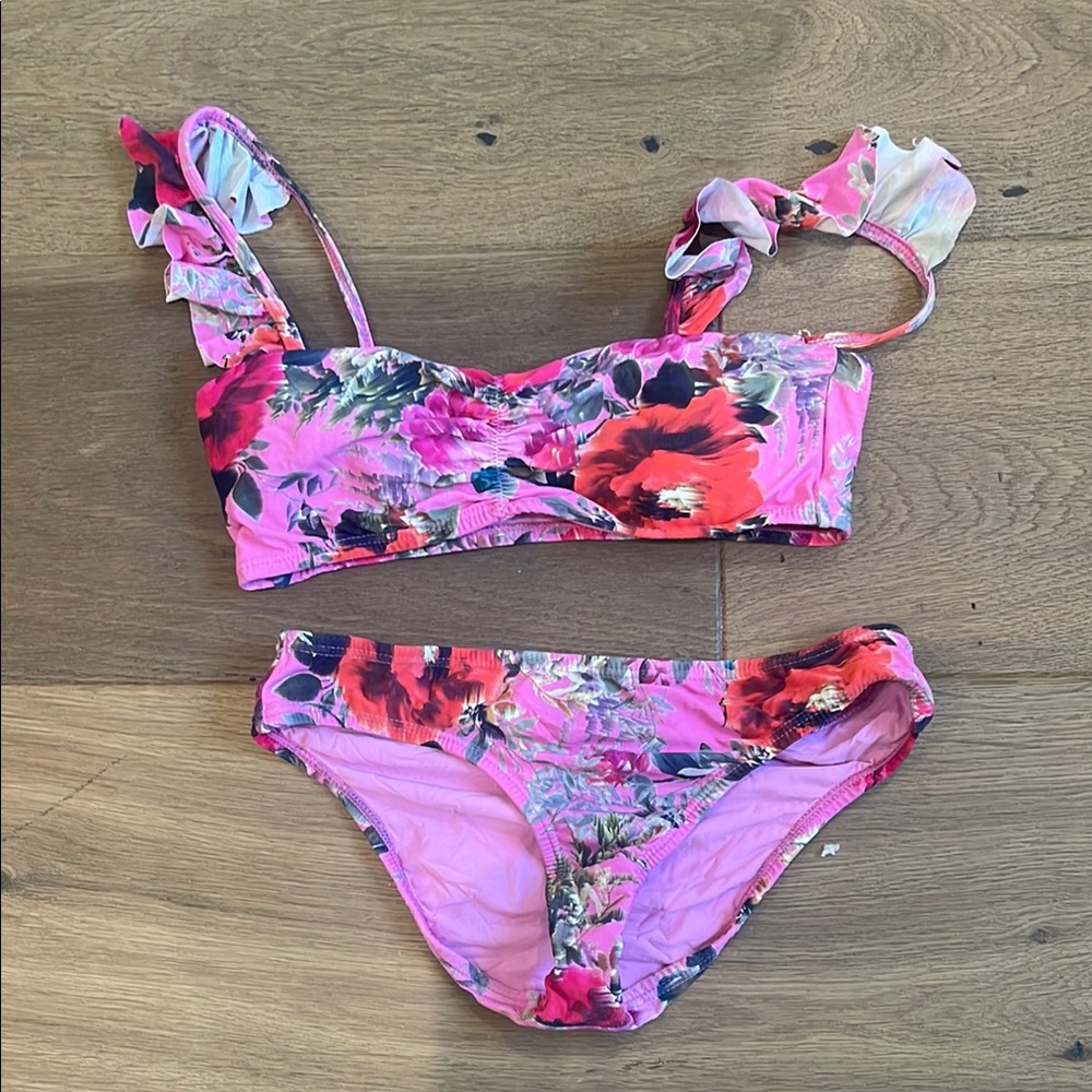 Pilyq Floral Kids Bikini in Pink and Red